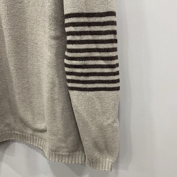 PATAGONIA L Gray Striped LS Crewneck Knit Sweater Lambswool Preppy Ski Outdoors - Picture 13 of 16